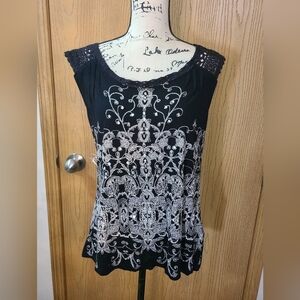 Bila Boho Crochet Lace Sequin Beaded Printed Tank Top